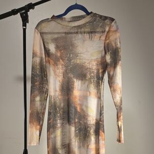 Earth-Toned, Watercolor Landscape Maxi Dress